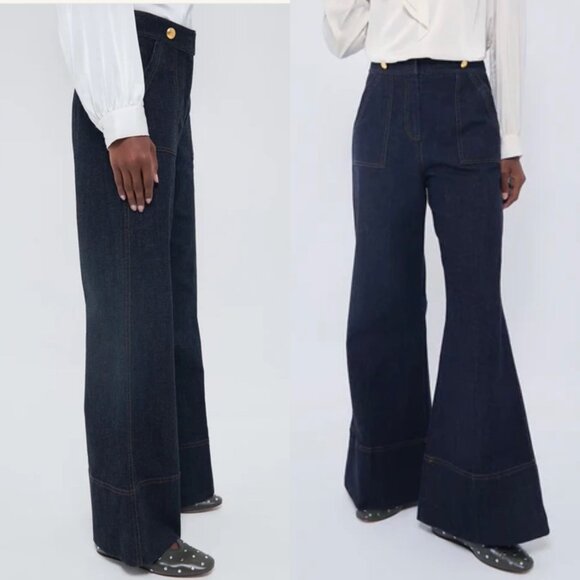 Tuckernuck x India Hicks NEW Dark Denim Palladium Wide Flare Leg Jeans Size 4 - Picture 3 of 11